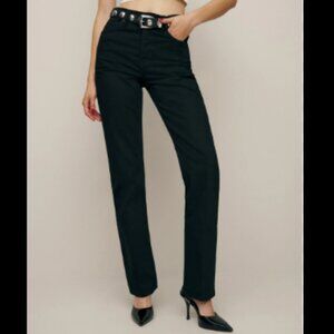 Reformation x Camille Rowe Mid Rise Relaxed Straight Jeans Black 30 denim casual